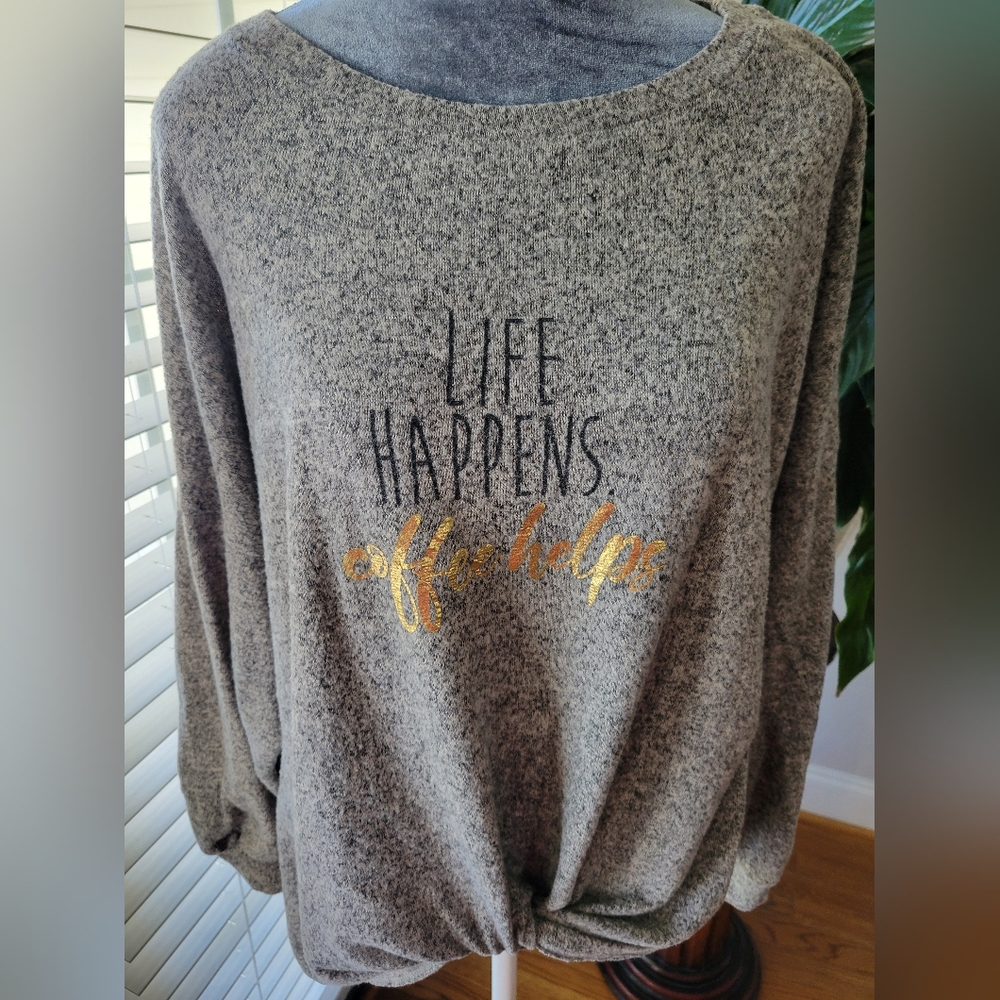 Life Happens Gray and Gold Sweater